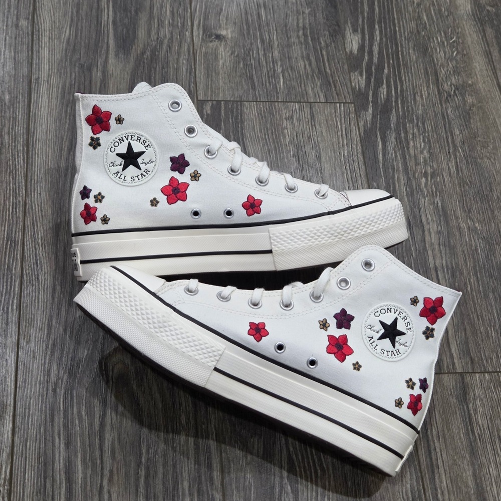 Converse Chuck Taylor Lift Platform Sneakers 10 Embroidered Flowers High Top - Picture 2 of 12